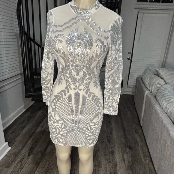 NEW! Jessica Hayes Luxe Silver Sequin Dress - Picture 5 of 11